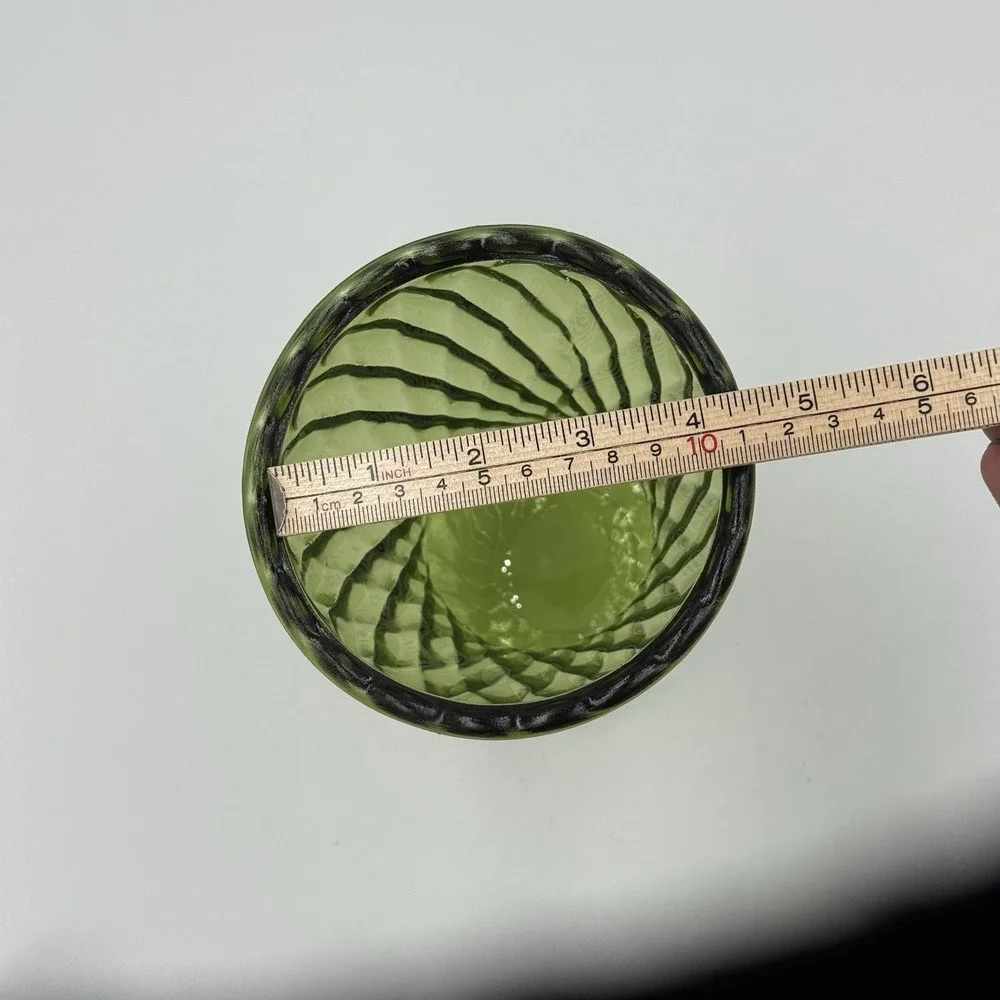 Vintage MCM Retro Avocado Green Quilted Diamond Swirl Optic Scalloped GLASS VASE